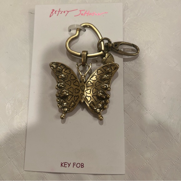 Betsey Johnson Butterfly Bag Charm Crystal Accents NWT Burnished Gold Tone Boho - Picture 8 of 8